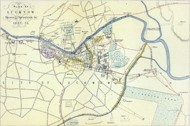 Plan of Lucknow, der viser Operations i 1857-58, pub. af William Mackenzie, ca. 1860 swed
